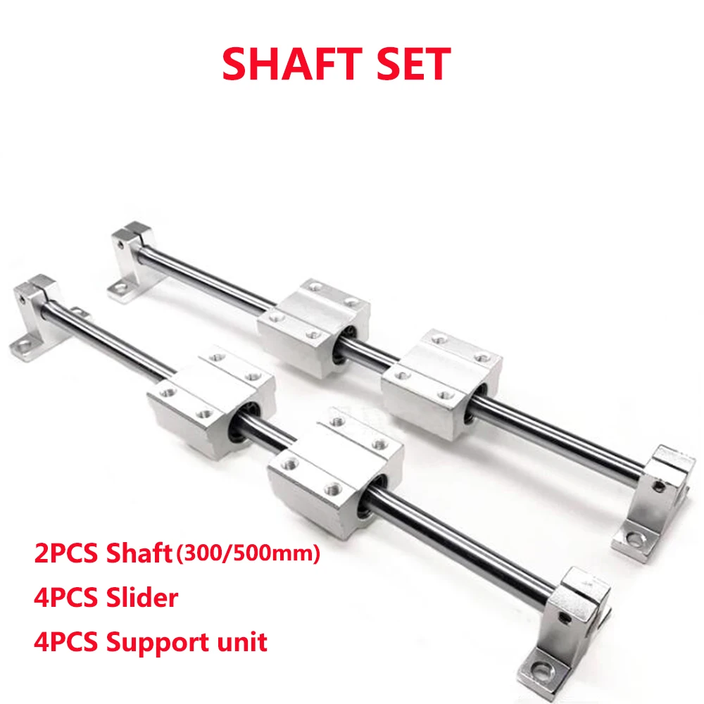 

SHAFT SET: 2PCS Linear Shaft8/10/12-300/500mm+ 4PCS SCS8/10/12UU Bearing Blocks+ 4PCS SK8/10/12 Supprot Unit for 3D printer CNC