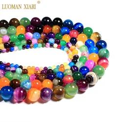 Wholesale Natural Colorful Stripes Agates  Stone Beads For Jewelry Making DIY Bracelet Necklace 4/6/8/10/12 mm Strand 15''