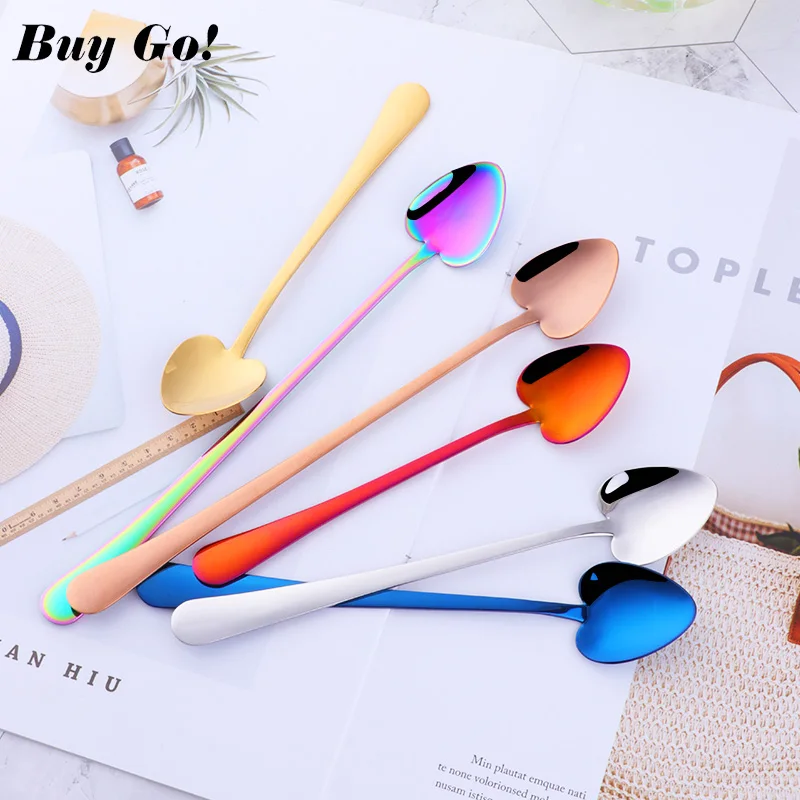 

1PC Heart Shape Stainless Steel Small Dessert Tea Coffee Spoon Rose Gold Sugar Honey Ice Cream Scoop Kitchen Tableware Flatware