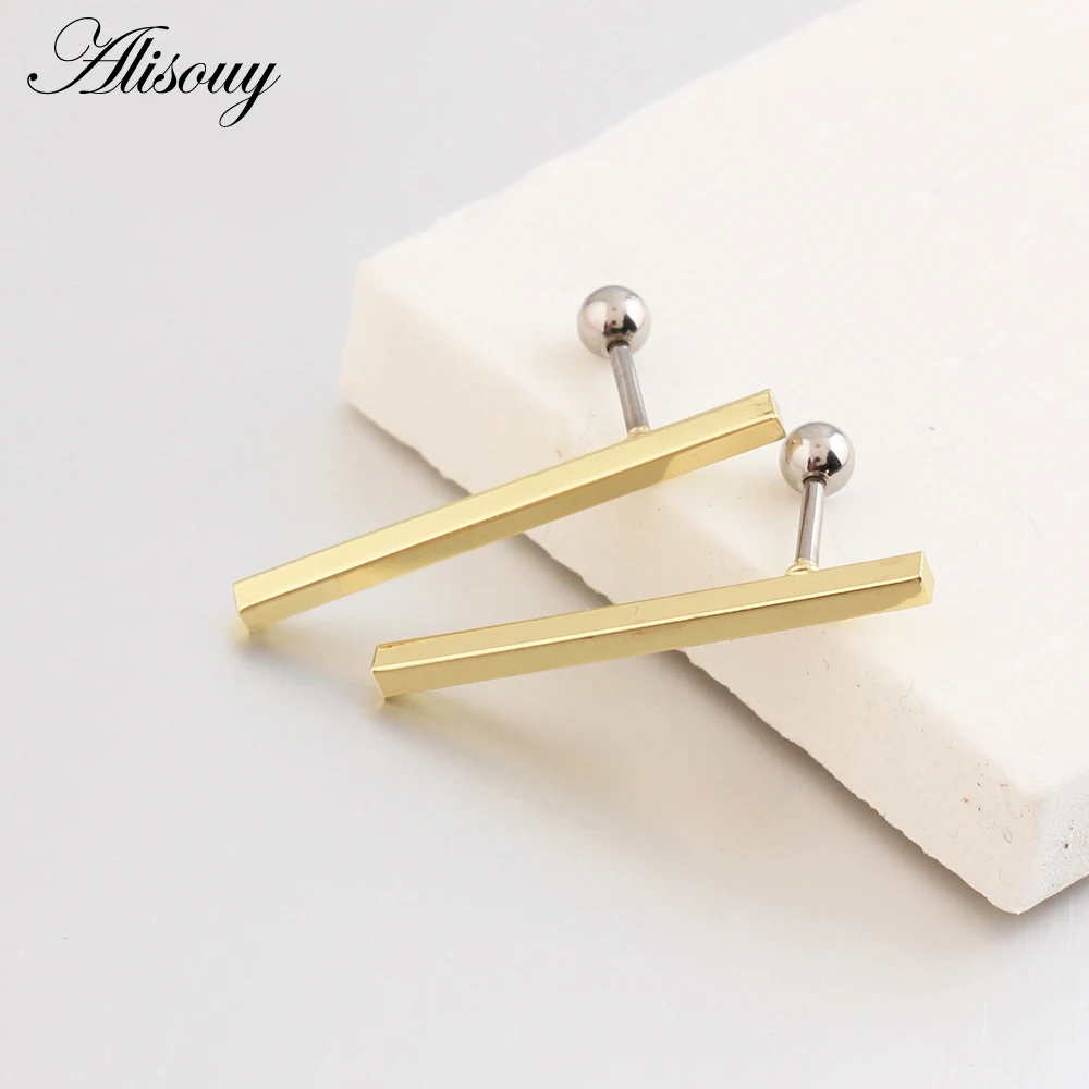 Alisouy 1 pair Simple Square Ear Piercings jewelry Tiny Studs for Lobe Tragus Steel cross 1-Shape Ear Plugs Barbell stud earring