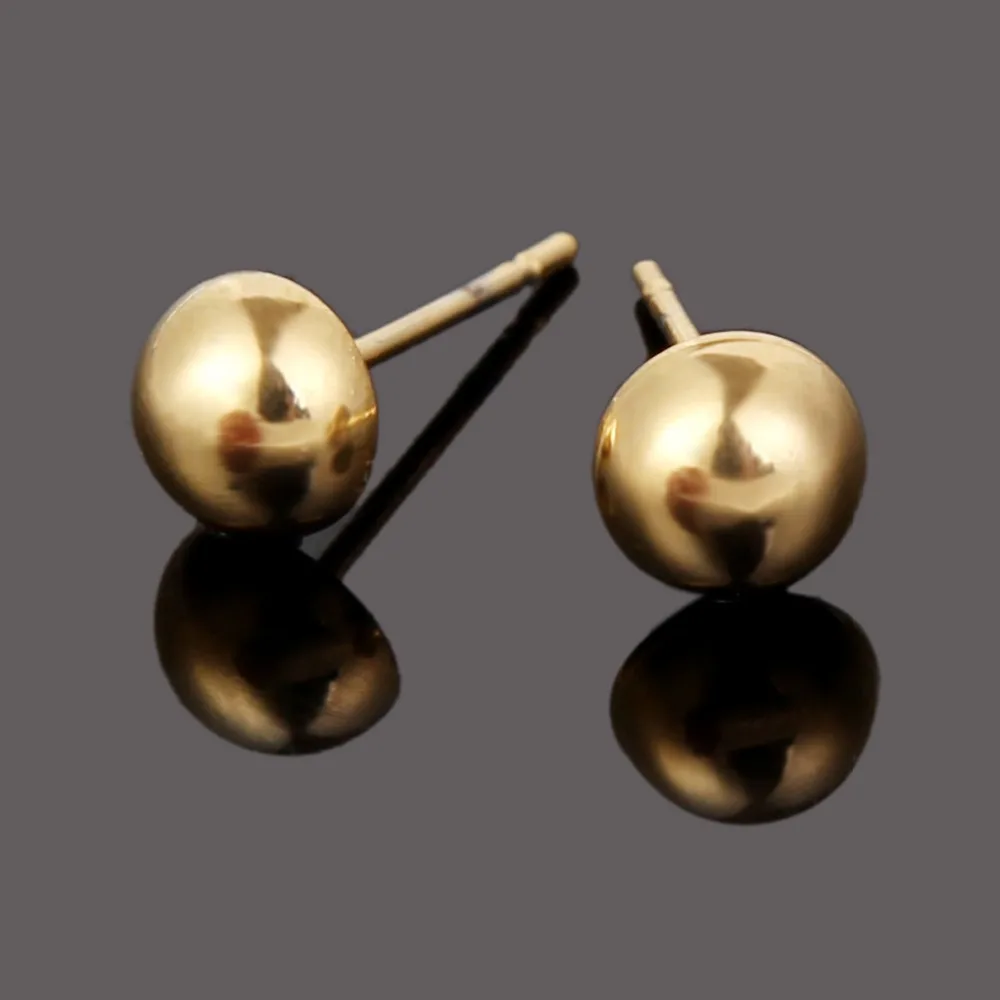 Half Ball Earrings Amazing Smooth Yellow Two Tome Gold Color Women Half Ball Stud Earrings