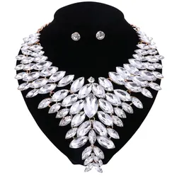 Women Crystal Jewelry Set Gold Color Fashion Necklace Earring African Costume Nigerian Wedding Accessories Jewelry Set