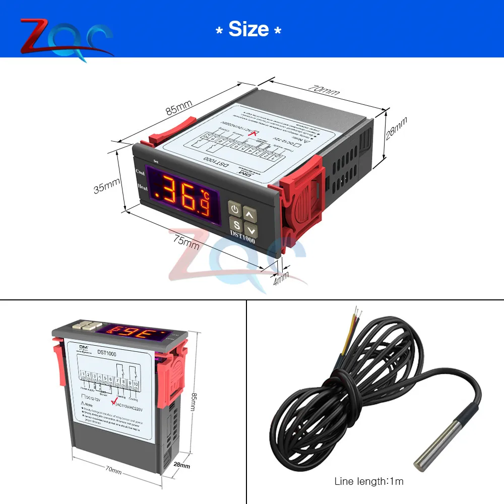 DST1000 Digital Temperature Control Controller Thermostat DS18B20 Sensor Waterproof AC 100V-220V Replace STC-1000 110V 220V