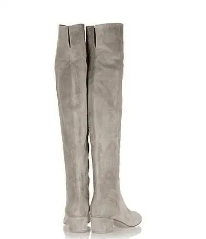 Neueste Grau Wildleder Leder Runde Kappe Flach Über Das Knie Stiefel Hohe Qualität Frauen Flache Winter Lange Boot Größe 42 botas mujer