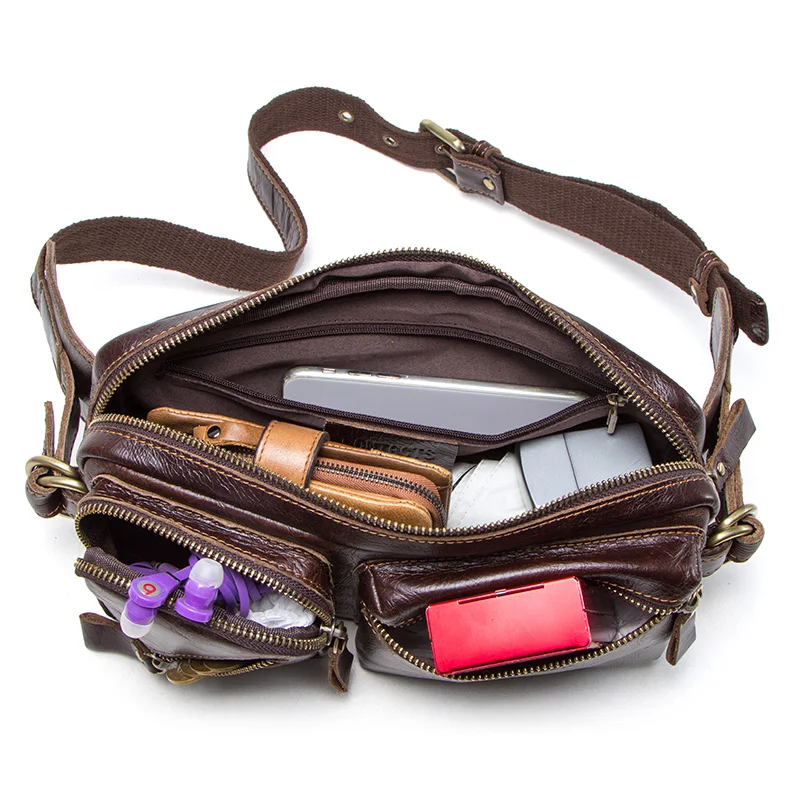 CONTACT\'S Genuine Leather Men\'s Belt Bag New Small Fanny Pack Top Quality Male Waist Bag for Cell Phone Travel Chest Bags Man