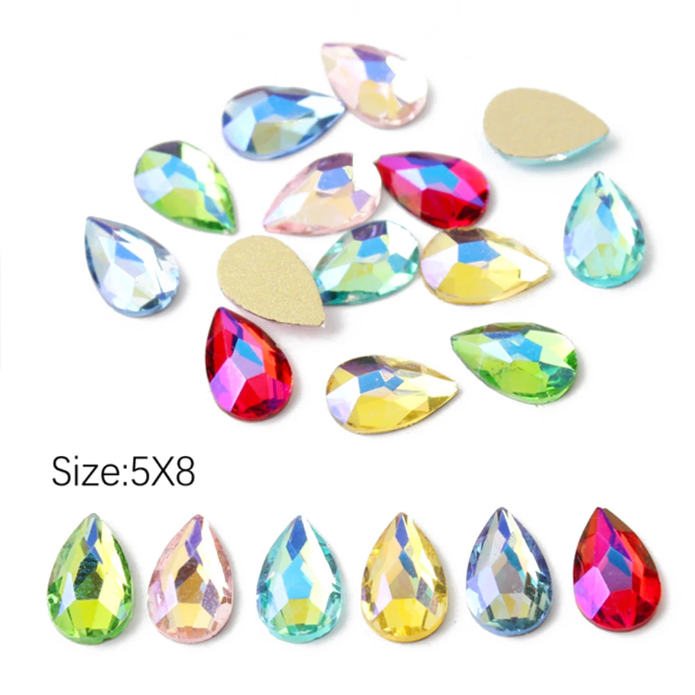 New style 5X8mm Drop Nail art Rhinestone Color AB Shining Flatback Glass Crystals Use for Nail DIY Decorations Rhinestones