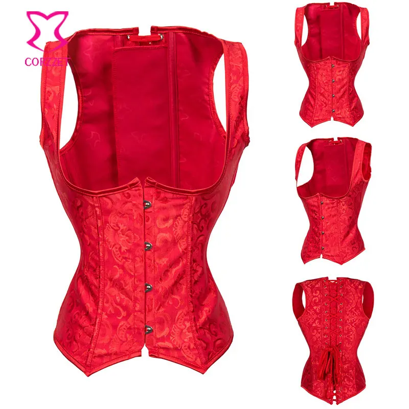 Red Steel Boned Underbust Corset Vest Bustier Top Plus Size 6XL Corpetes E Espartilhos Sexy Corsets And Bustiers Gothic Clothing