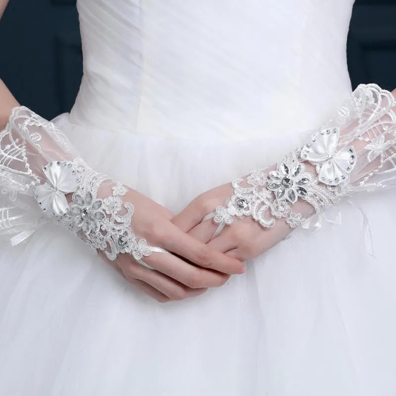 JaneVini-Guantes de boda Blancos para mujer, manoplas de encaje sin dedos con cuentas, accesorios de boda, Guantes Blancos 2019