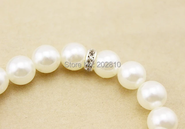 2 rupee item 10mm white pearl strand bracelet unisex easy pearl elastic bracelet silver plated pearl set auger bracelet