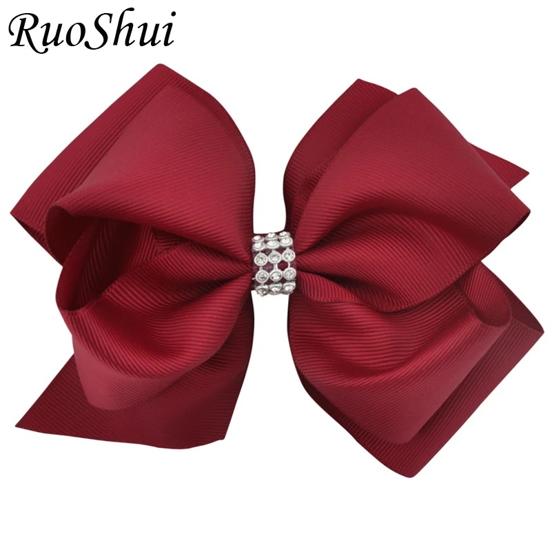 20 Color 6 Inch Girls Luxury Rhinestone Bowknot Hair Clips Children Grosgrain Ribbon Hair Bow Hairpins Headwear Hair Accessories