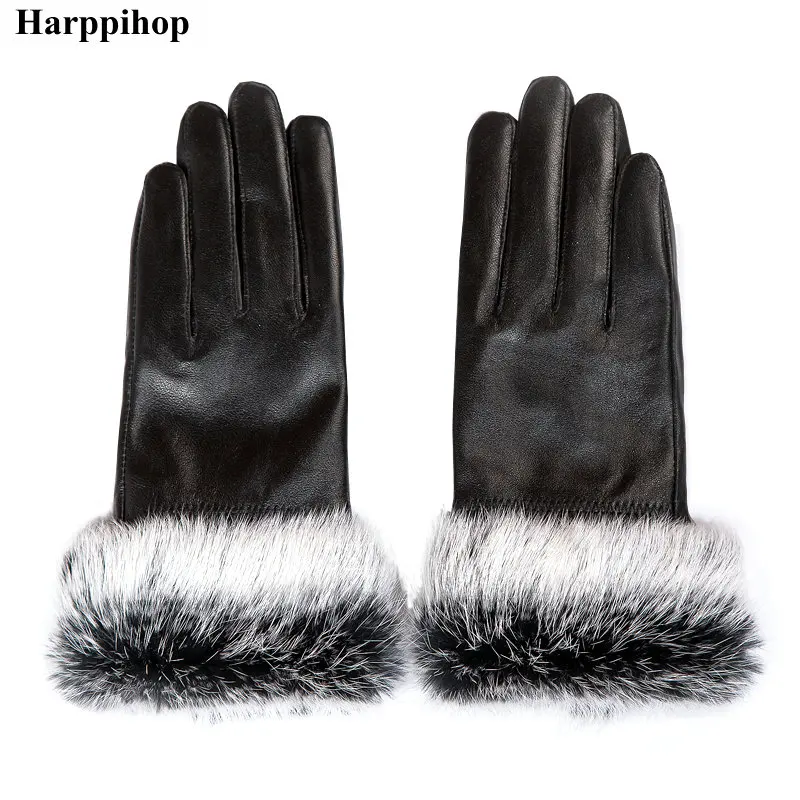 

Winter giving birthday gift women's rabbit fur sheepskin genuine leather gloves fur one piece finger gloves