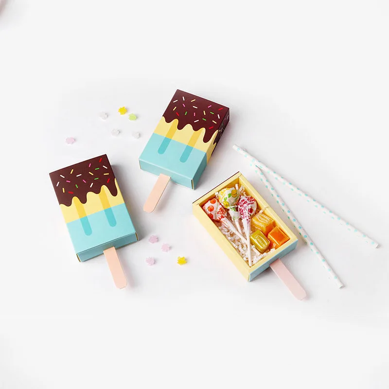 Cartoon Icecream Shape Candy Boxes Pull-out Tray Kraft Paper  Lollipop Box Gift Bags Party Favors Boxes Birthday Party Decor