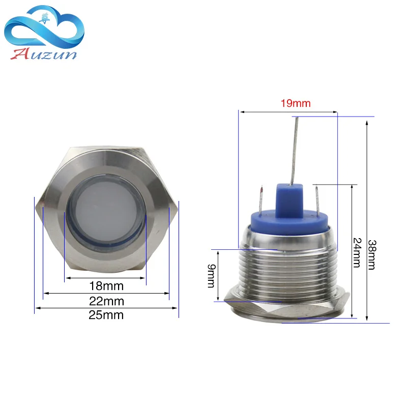 Luz indicadora de metal dupla cor 19mm, entrada positiva negativo 3 pés de soldagem 6v 12v 24v 110v 220v