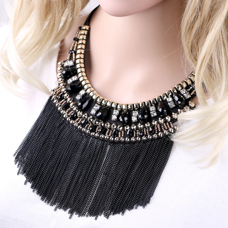 Fashion Crystal Statement Nceklace Women Wedding Party Jewelry Tassels Chokers Necklace Pendant Charm Bijoux Maxi NK-01637