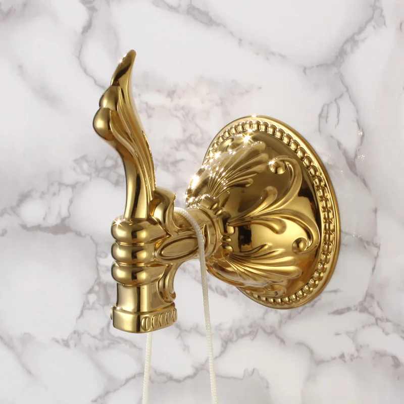 Luxury gold 4-Piece Bathroom Hardware Accessory Set  Golden Robe hook Toilet brush Holder Soap dish Toothbrush cup