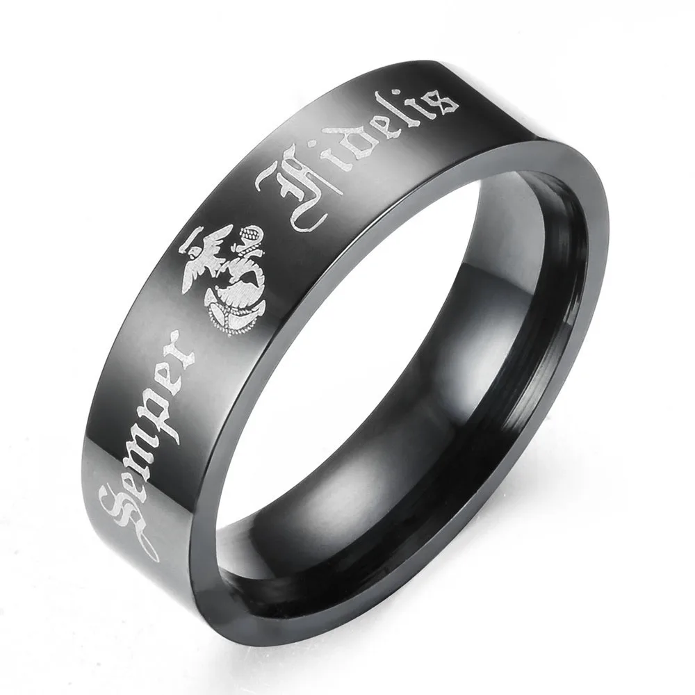 Semper-anillo de acero inoxidable para hombre, sortija Punk con letras de Marines Latina, de alta calidad, color negro, Fidelis