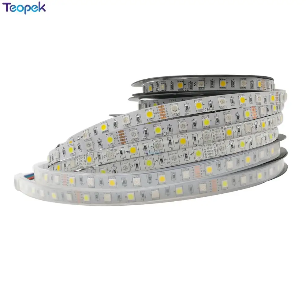 RGBW LED Strip 5m 60led/M 300 leds SMD 5050  RGB +Cool White Or Warm White RGBWW RGBCW LED Tape DC12V IP30/IP65/IP67 10mm PCB