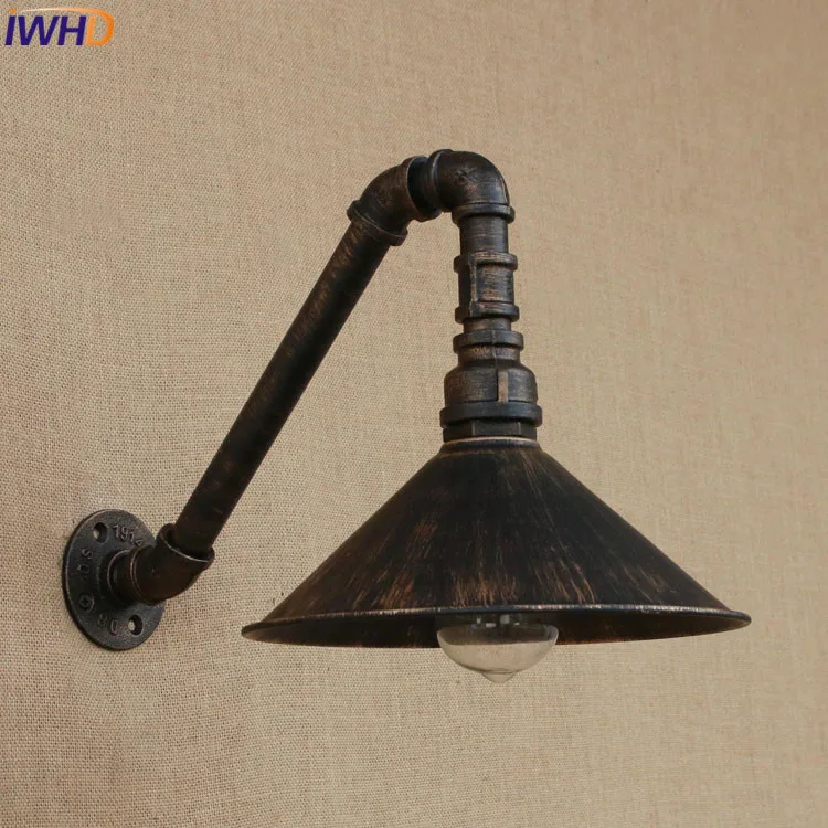 

IWHD Industrial Style Loft American country Iron Wall Light Bedroom E27 Retro Water Pipe Wall lamps Vintage Industrial Lighting