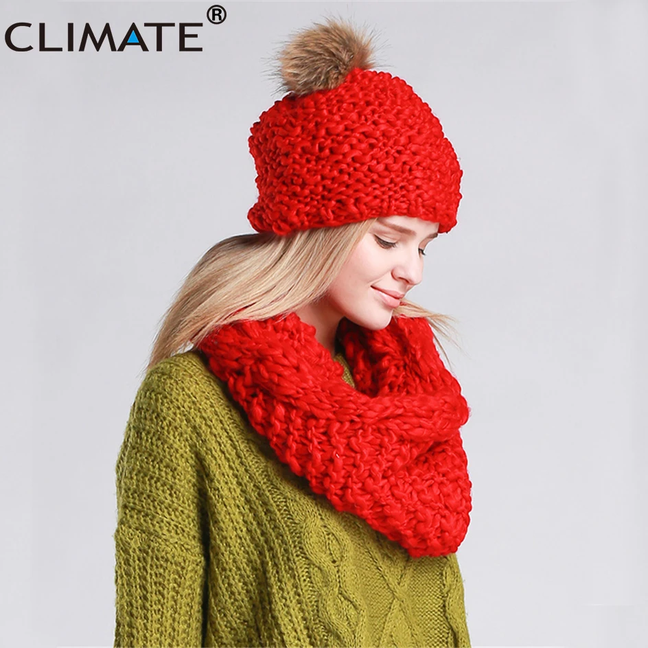 

CLIMATE Women Winter Hat and Scarf Set Warm Lady Collar Pom Beanie Sets Fashion Warm Knit Hat Scarf Set Women Comfortable Scarf