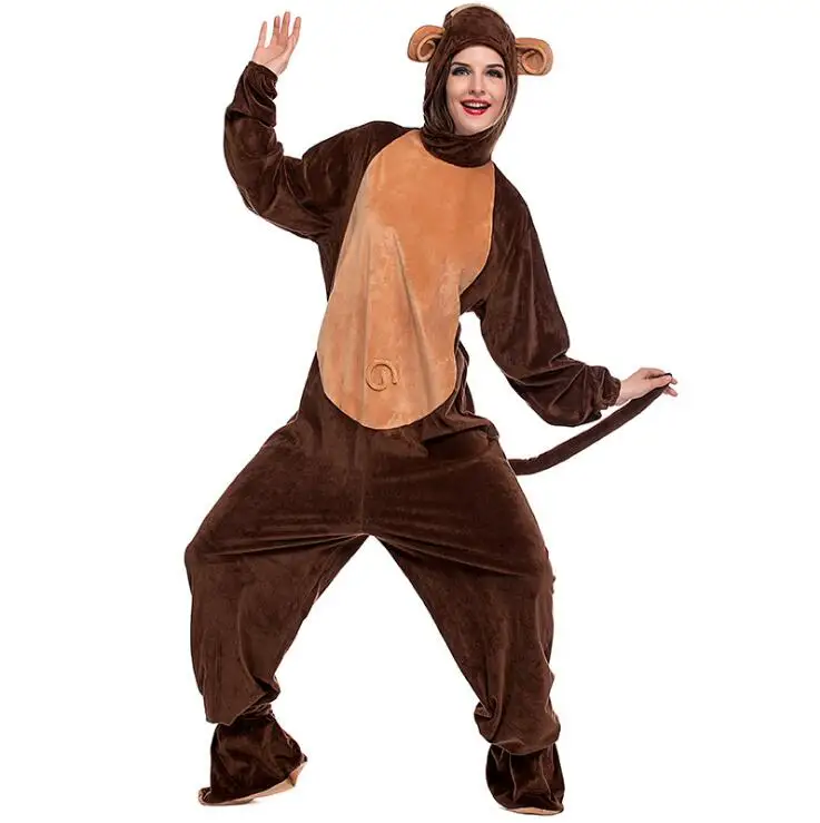 Animals Monkey Costume Adult Girl kids Monkey Onesie Flannel Women Anime Jumpsuit Disguise Cosplay Onesies Halloween Carnival