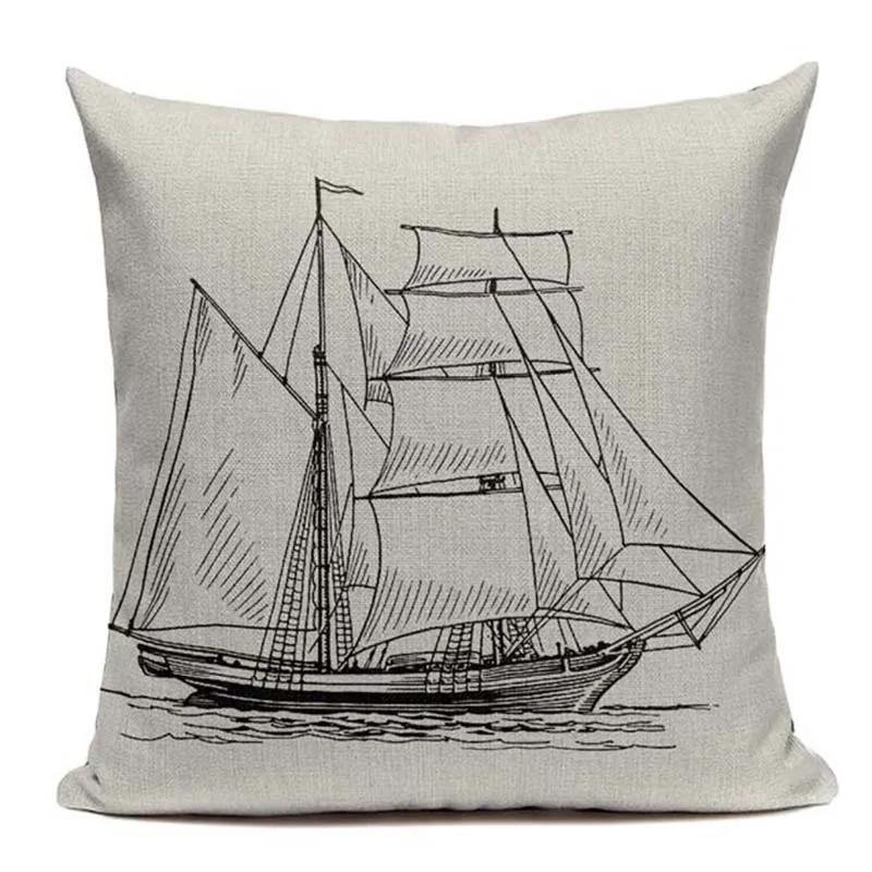 Customizable Cushion Covers Vintage Ocean Style Pillowcase For Pillow Black White Simple Sofa Cushions Nordic Decoration Home