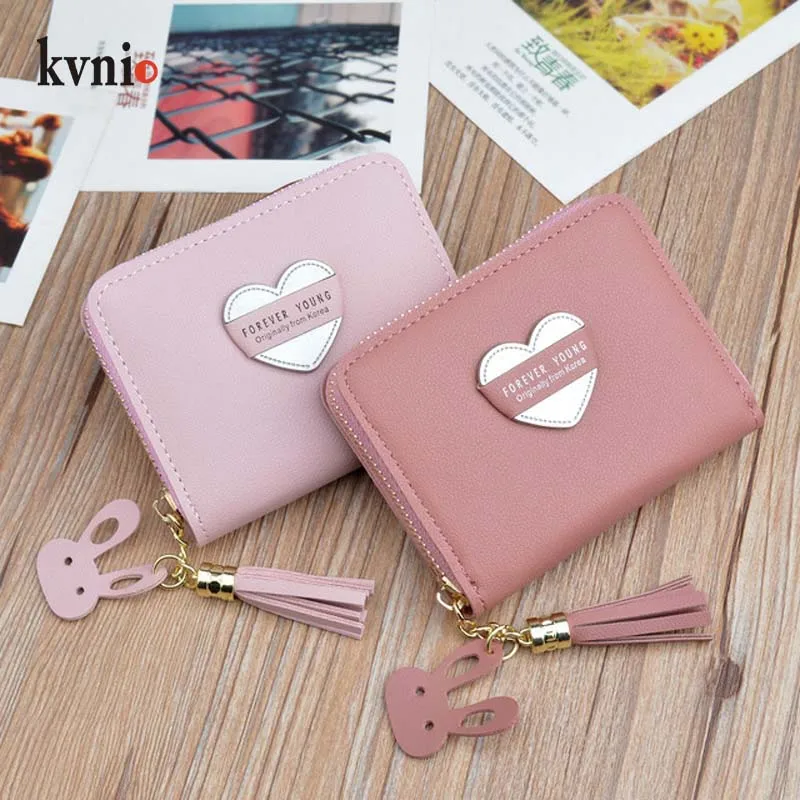 

KVNIO 2018 Korean Elegant Short Zipper Tassel Love Coin Purse Student Mini Key Small Pouch Women Card Slot Bag Coin Wallet