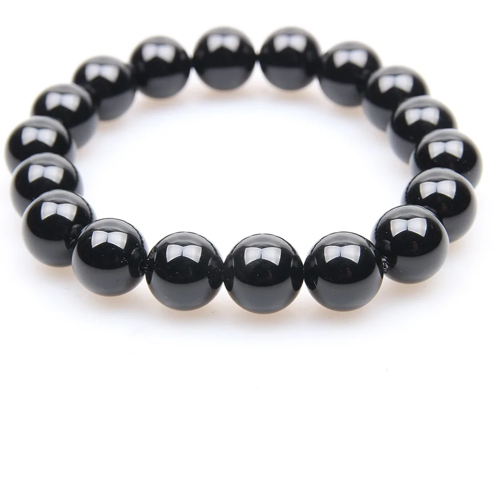 6mm 8mm 10mm 12mm 14mm Natural Stone Black Onyx Agates Round Beads Bracelet Polish Agat Distance Bracelet