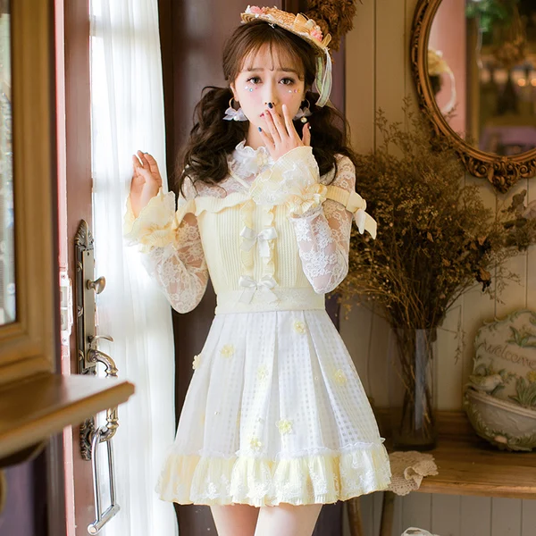 

Princess sweet lolita dress Candy rain Small fresh lace dress female Japanese sweet slim collar Princess Dress C22AB7006