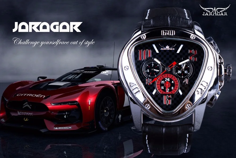 Jaragar Sport Racing Design Geometrische Dreieck Pilot Echtem Leder Männer Mechanische Uhr Top Marke Luxus Automatische Armbanduhr