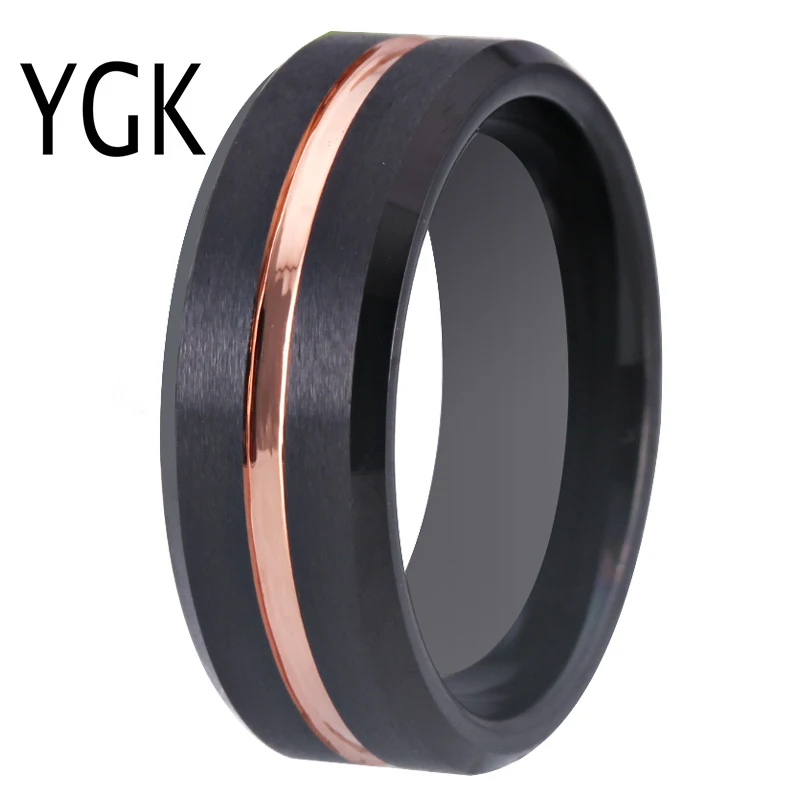 

YGK Wedding Jewelry Matte Black Bevel With Rose Groove Tungsten Rings for Men's Bridegroom Wedding Engagement Anniversary Ring