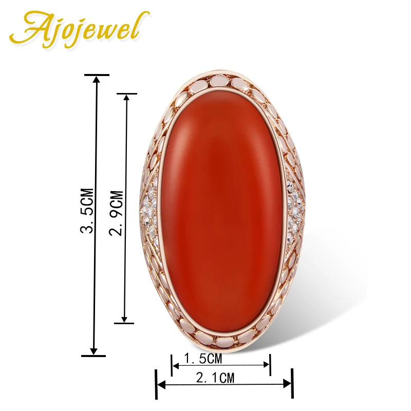 Ajojewel Luxury Big Single Stone Ring Orange Opal Jewelry Rhinestone Finger Rings Wholesale (Size 9,10,11)