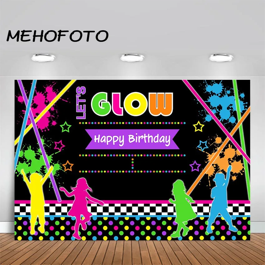 Vamos brilho splatter fotografia fundo brilho néon festa de aniversário banner decoração neon festa backdrops foto cabine