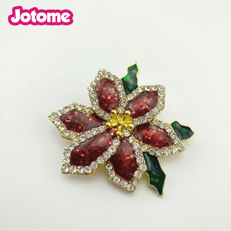 100pcs/lot SoulBreezeCollection Beautiful Christmas Red Poinsettia Flower Brooch Pin Christmas Gift