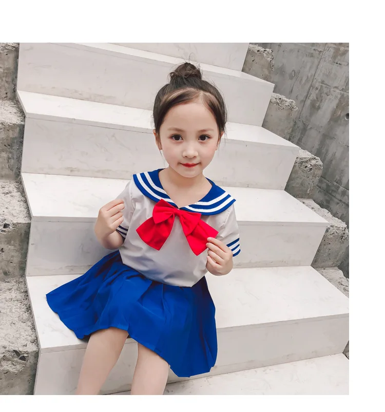 High quality fashion girls/boys Professional school Blue and white short sleeves school uniforms costume Leotard Girls