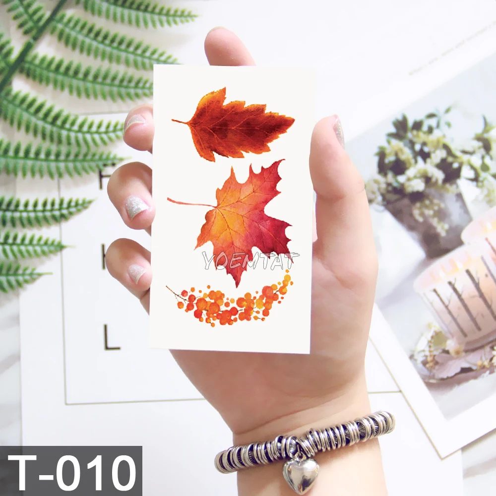 Waterproof Temporary 3D Tattoos Sticker On Body Art Color Leaf Maple Leaves Flower Tattoo Fake Glitter Tattoo Flash Women Tattoo