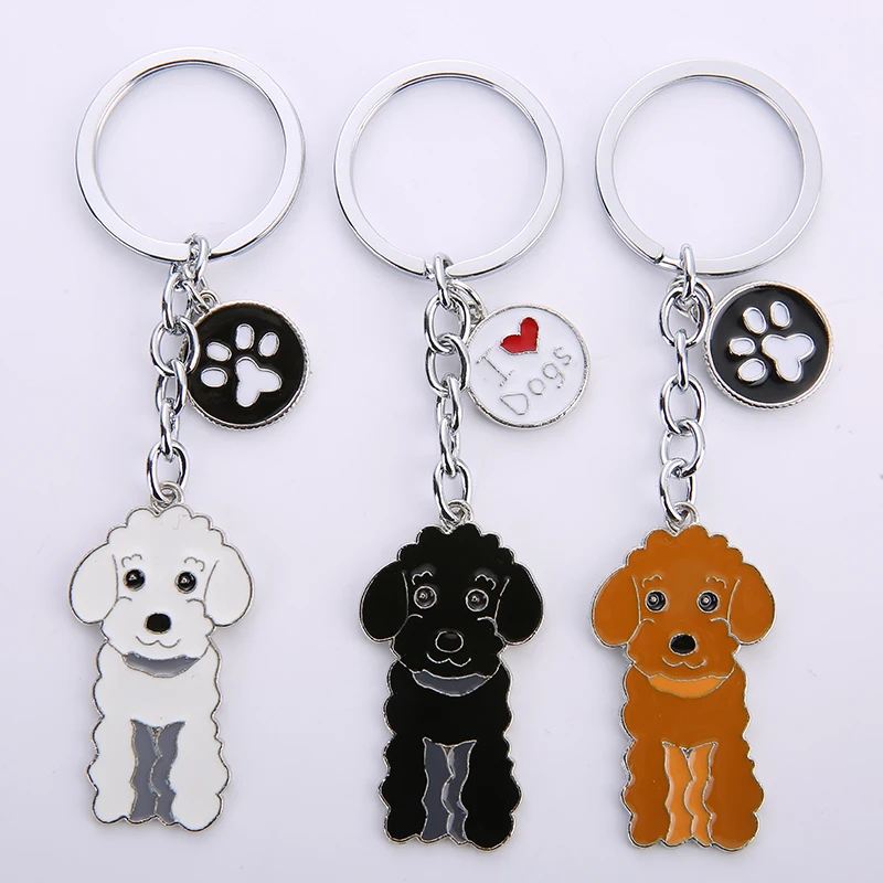 3 Color Poodle Car Key Chain Teddy Dog Key Ring DIY Pet Tag Keychains Fashion Jewelry Pendants Gift To Best Friend Drop Shipping