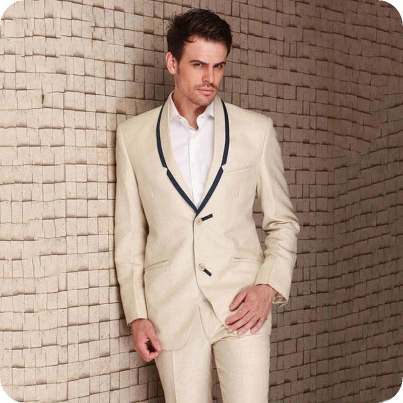 

Champagne Men Suits Wedding Blazers Man Jacket Groom Tuxedos Slim Fit Terno Masculino Coat Pants Costume Homme Mariage 2Piece