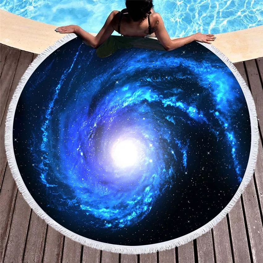 

Round Summer With Tassels Bath Sport Beach Towel Starry Sky Microfiber Seaside For Adults Kids Sofa Cover Yoga Mat Blanket 150cm