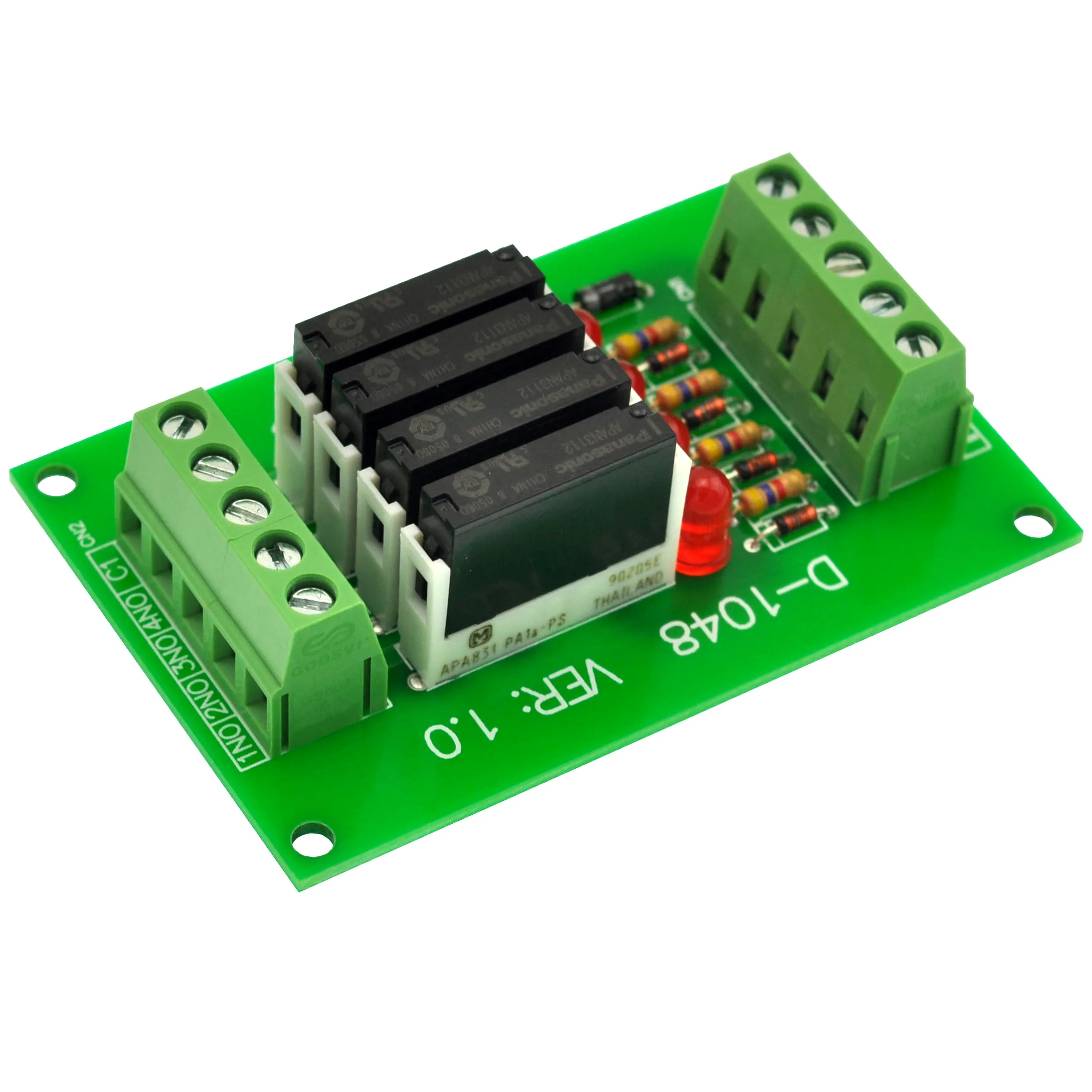 Slanke Panel Mount DC12V Sink/Npn 4 SPST-NO 5A Power Relais Module, APAN3112