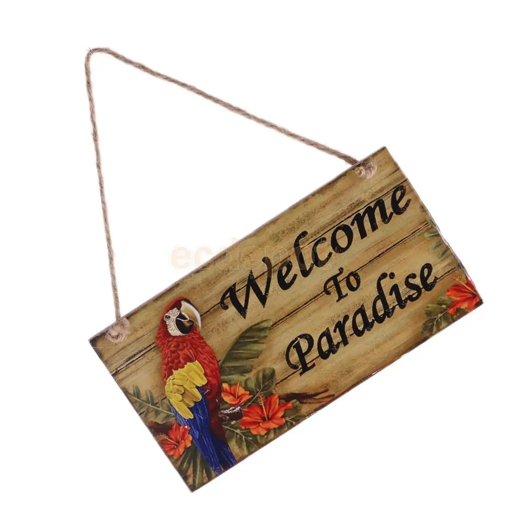 Vintage Woodland Welcome to Paradise/Paradise Found Wooden Plaque with Jute Twine Hanging Sign Photo Prop