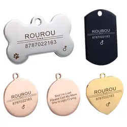 Darmowe grawerowanie Pet ID Tag ze stali nierdzewnej pies kot plakietki kołnierz akcesoria wisiorek dostosowane, Silver Gold Rose gold Black