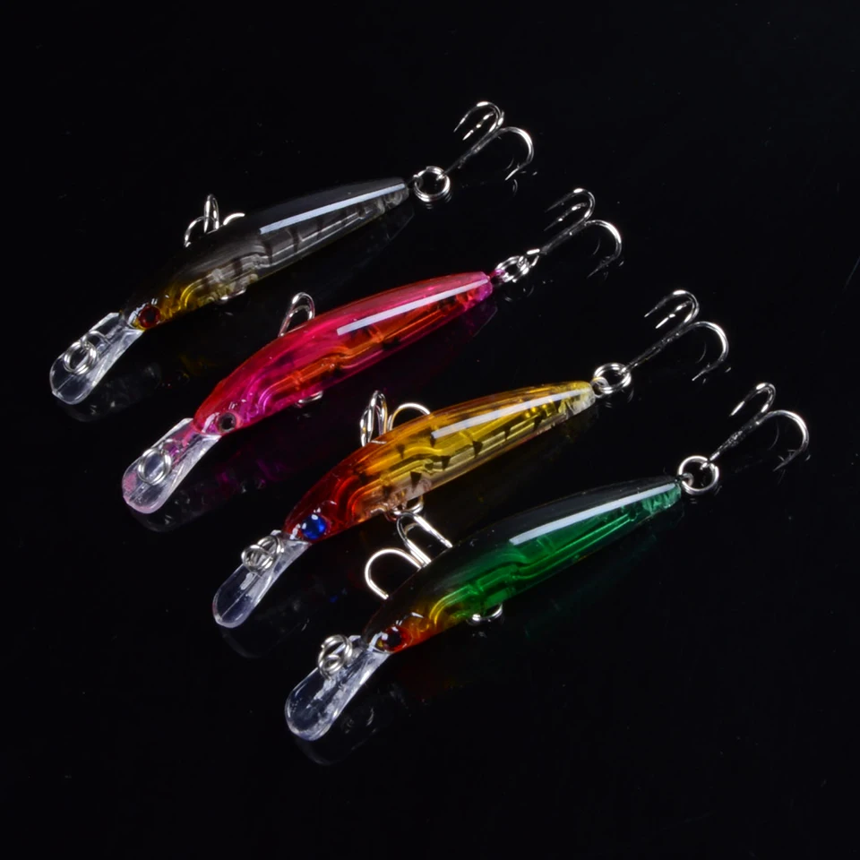 4pcs/lot 3.9g/7cm Fishing Lures Minnow Hard Wobblers Crankbait 3D Eyes Gold-plated Plastic Laser Reflective Baits Summer Fishing