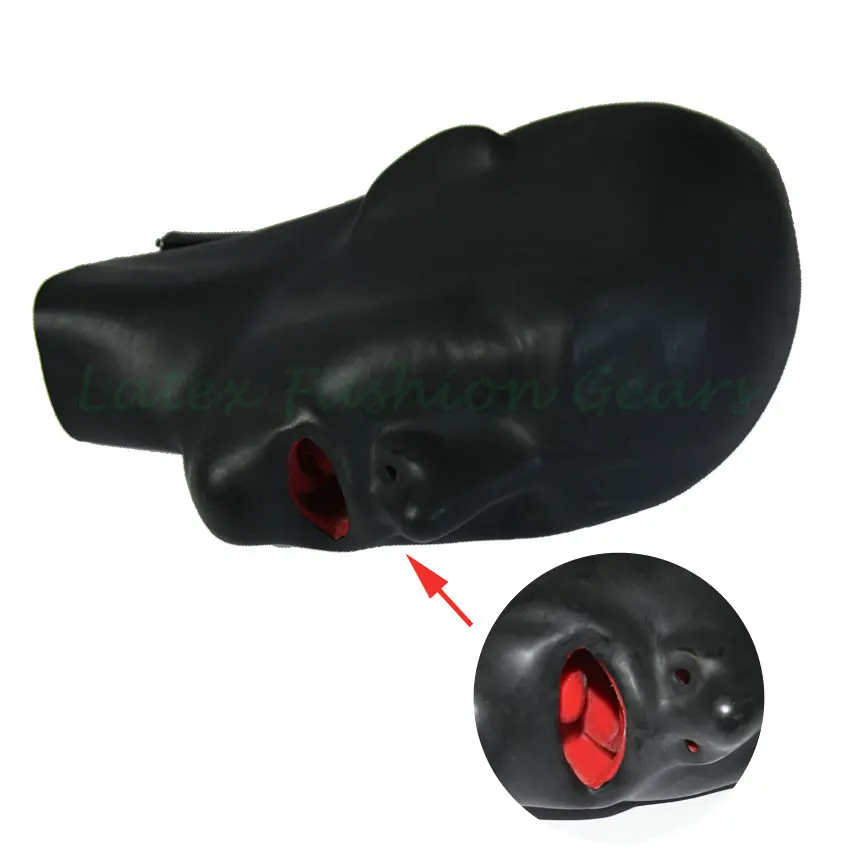 Top Quality 3D Latex Human Mask Hood Closed or Open Eyes Fetish with Red Mouth Sheath Tongue Short or Long Nose Tube