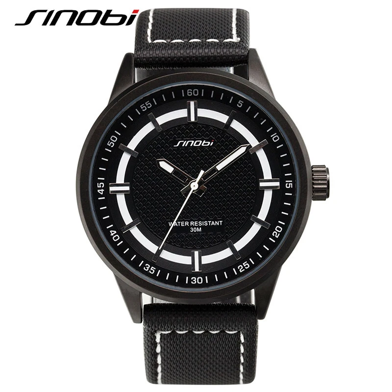 SINOBI 2016 Luxury Brand Military Watch Men Quartz Analog Clock Leather Canvas Strap Authentic Sports Army Relogios Masculino