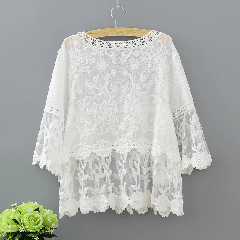 Mùa hè phong cách mới phụ nữ áo mori cô gái hollow out crochet ren cotton áo sơ mi trắng công chúa ngọt ngào tops Blusas femininos 1812