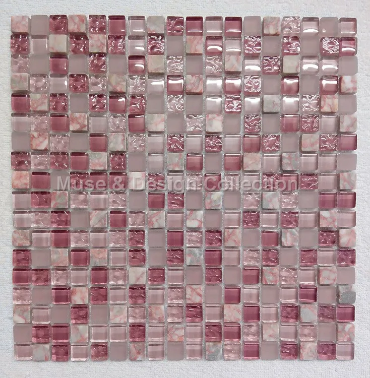 Agate red marble Lavender Purple Pink Crystal Glass Mosaic tile for fireplace wall floor tile Kitchen backsplash bathroom ecor