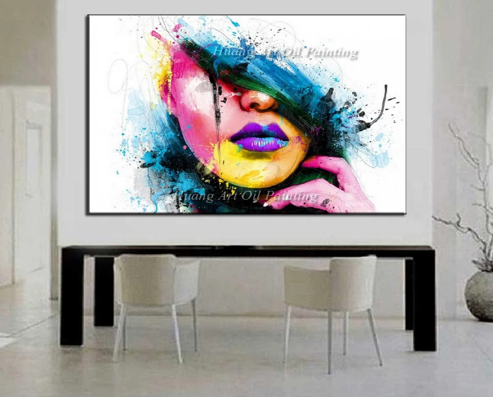Wall Art Large Fashion Painting on Canvas Women Face Picture Hand Painted Colorful Sexy Girl Abstract Figures Oil Painting image 2