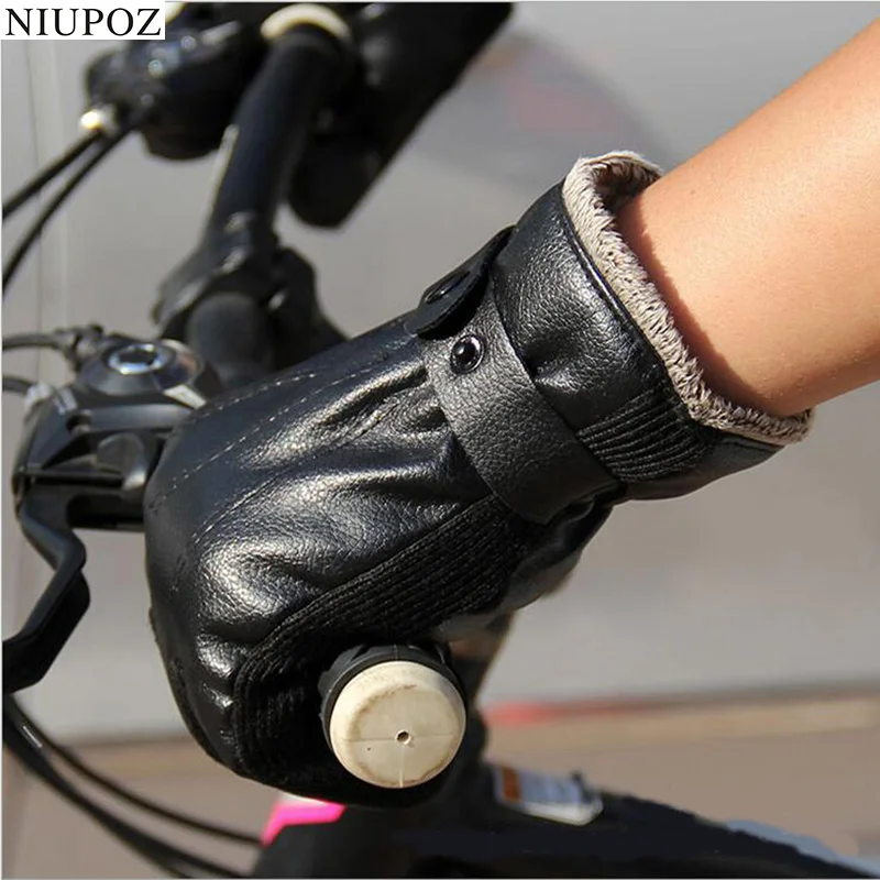 

Autumn Winter Men PU Leather Thickening Non-Slip Warm Full Fingers Gloves Outdoor Ride Electric Car Motorcycle Cotton Glove G117