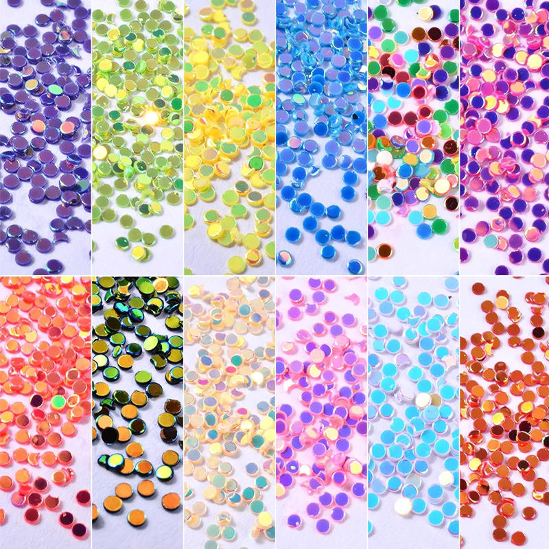 1 Box 1mm Mixed Color Laser 3D Nail Art Decorations Colorful Round Wafer Nail Sequins In Wheel DIY Manicure Nail Accessories