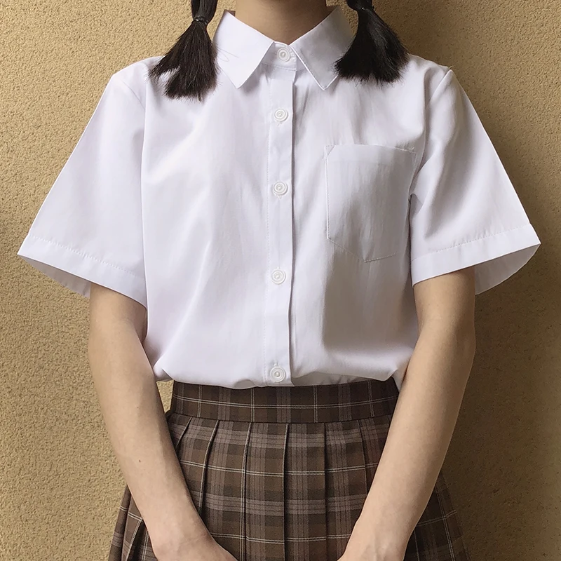 Japanese high school Schoolgirl Square collar short-sleeve shirt Opacity solid white uniform shirts